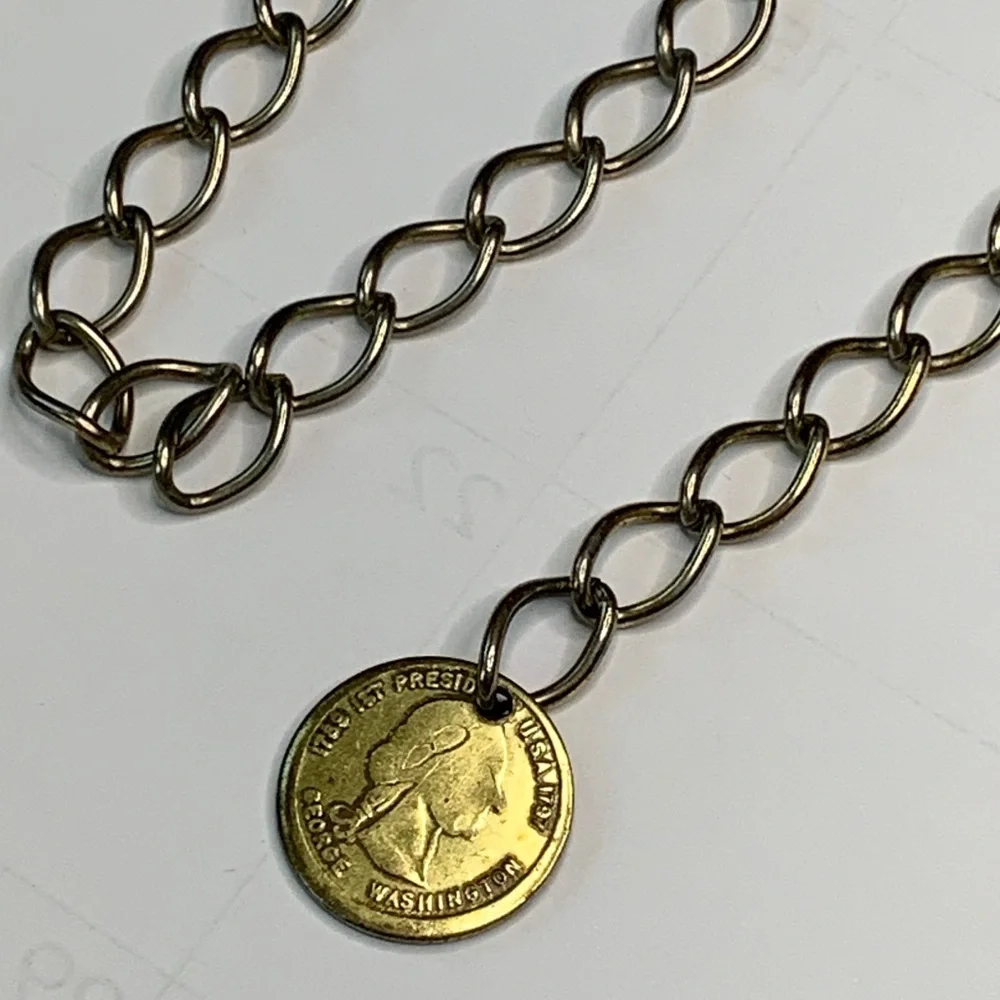 Vintage 90’s Y2K Gold Tone Adjustable Chain Waist Belt With Coin 37”
